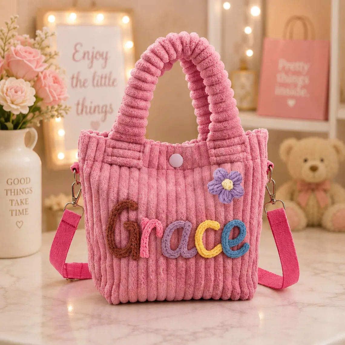 Personalized Kids Corduroy Crossbody Bag – available color and yarn options