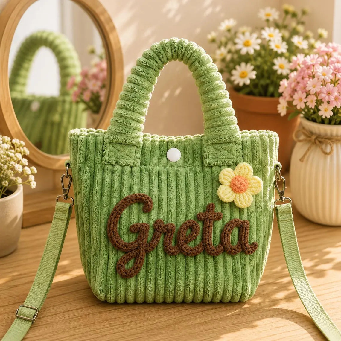 Personalized Kids Corduroy Crossbody Bag – styled lifestyle photo