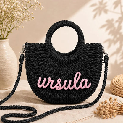 Personalized Straw Bag for Girls with Name – full product view