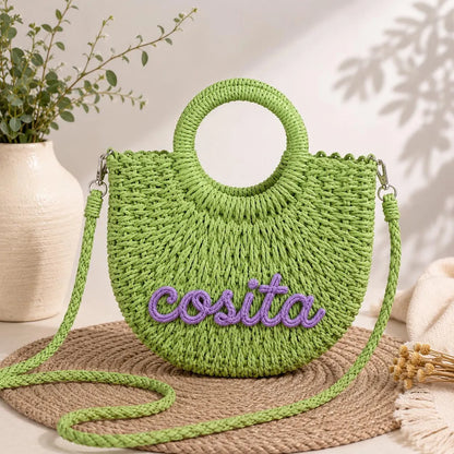 Personalized Straw Bag for Girls with Name – available color and yarn options