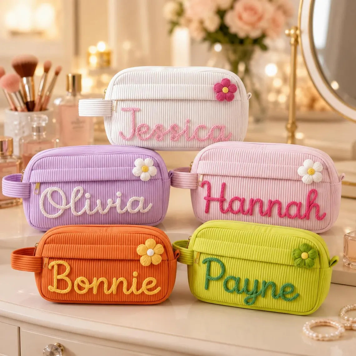 Personalized Corduroy Pencil Case with Name – size and dimension details
