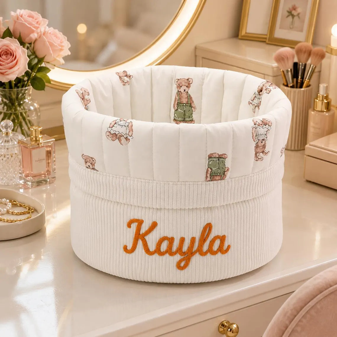 Personalized Corduroy Makeup Bag with Name – available color and yarn options
