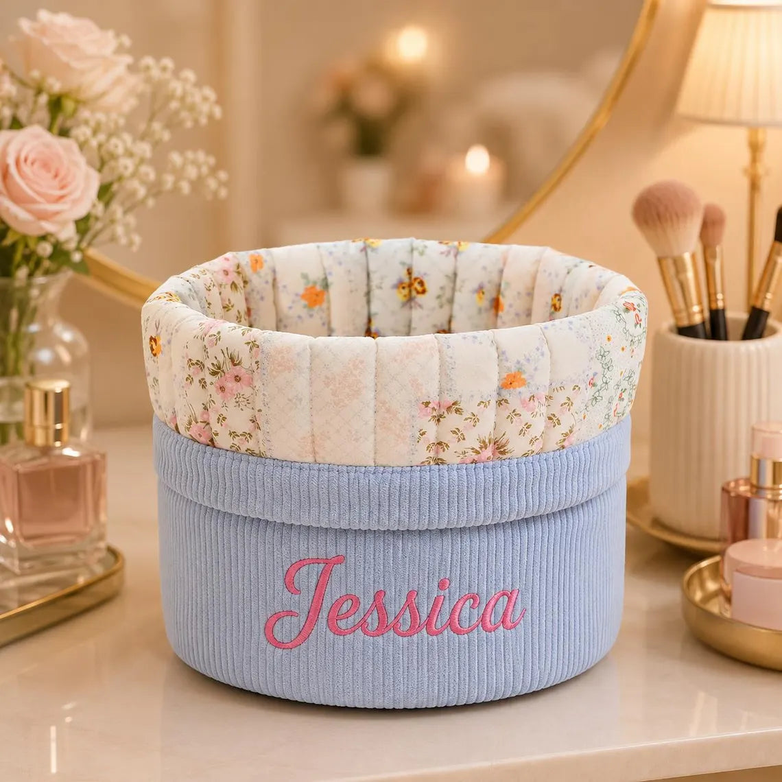 Personalized Corduroy Makeup Bag with Name