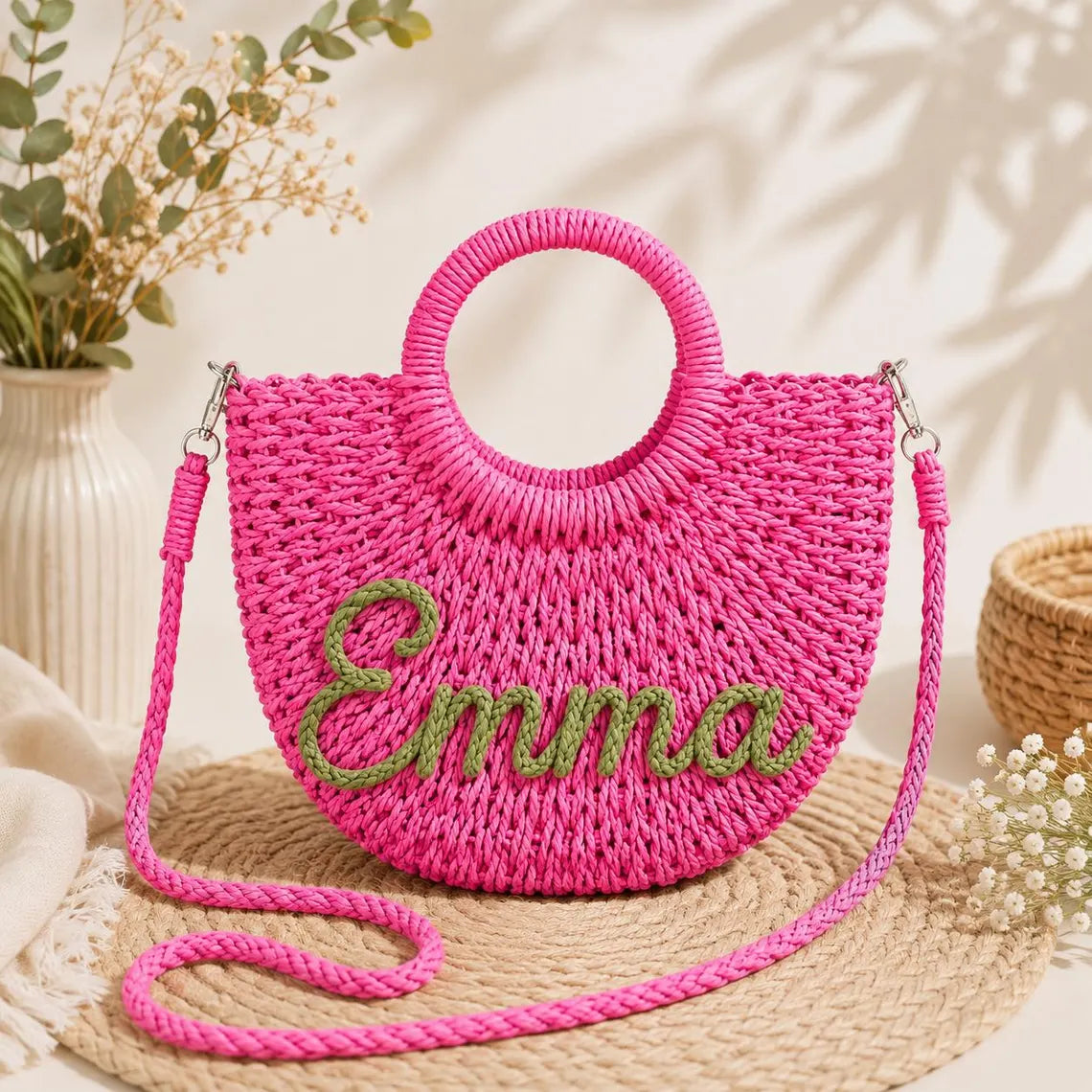 Personalized Straw Bag for Girls with Name