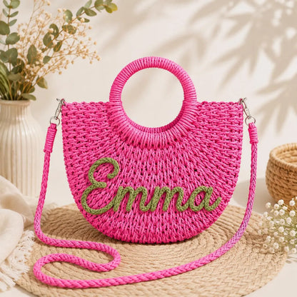 Personalized Straw Bag for Girls with Name