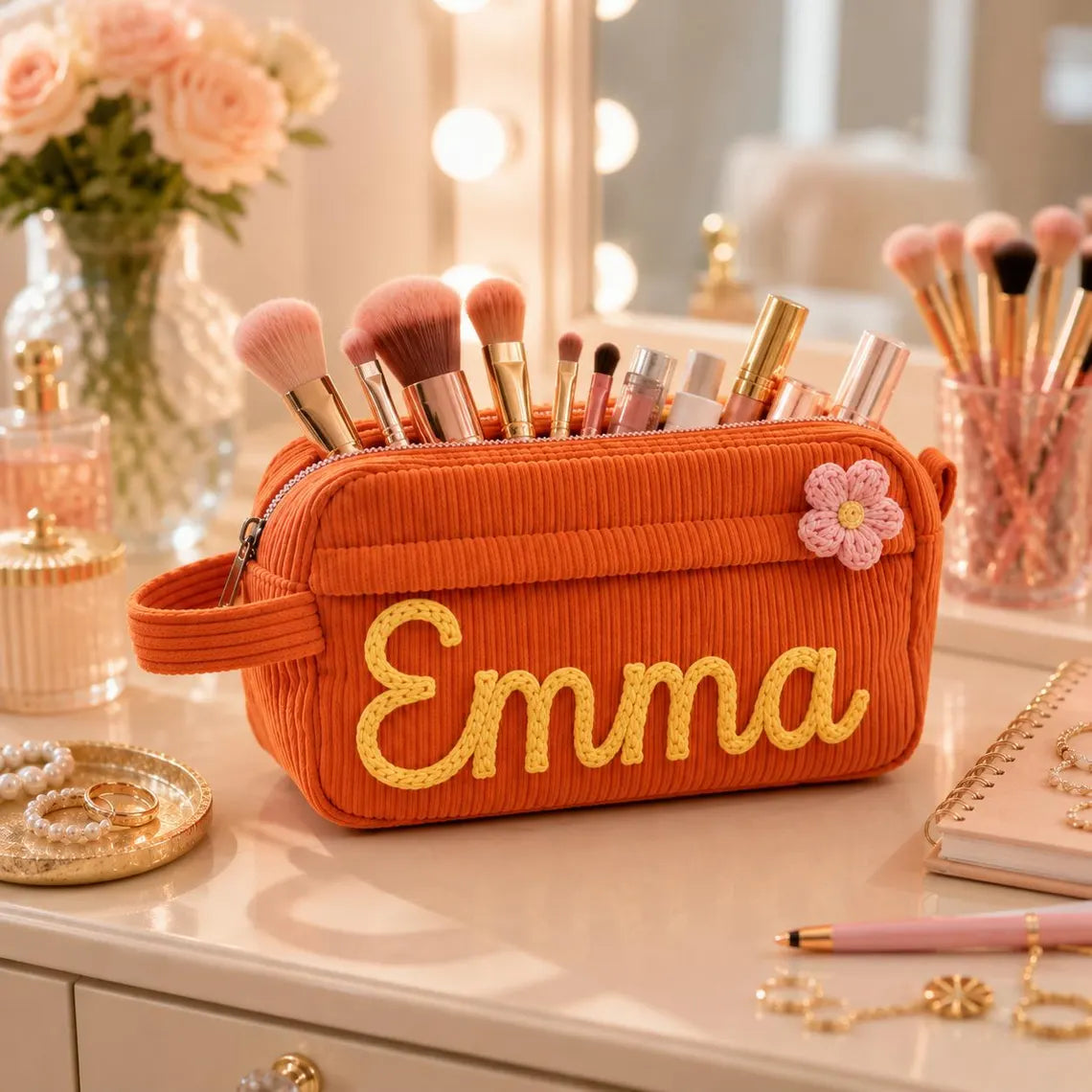 Personalized Corduroy Pencil Case with Name – styled lifestyle photo