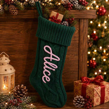 Personalized Christmas Stocking with Name – close-up of embroidered personalized name