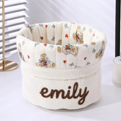 Personalized Corduroy Makeup Bag with Name – full product view