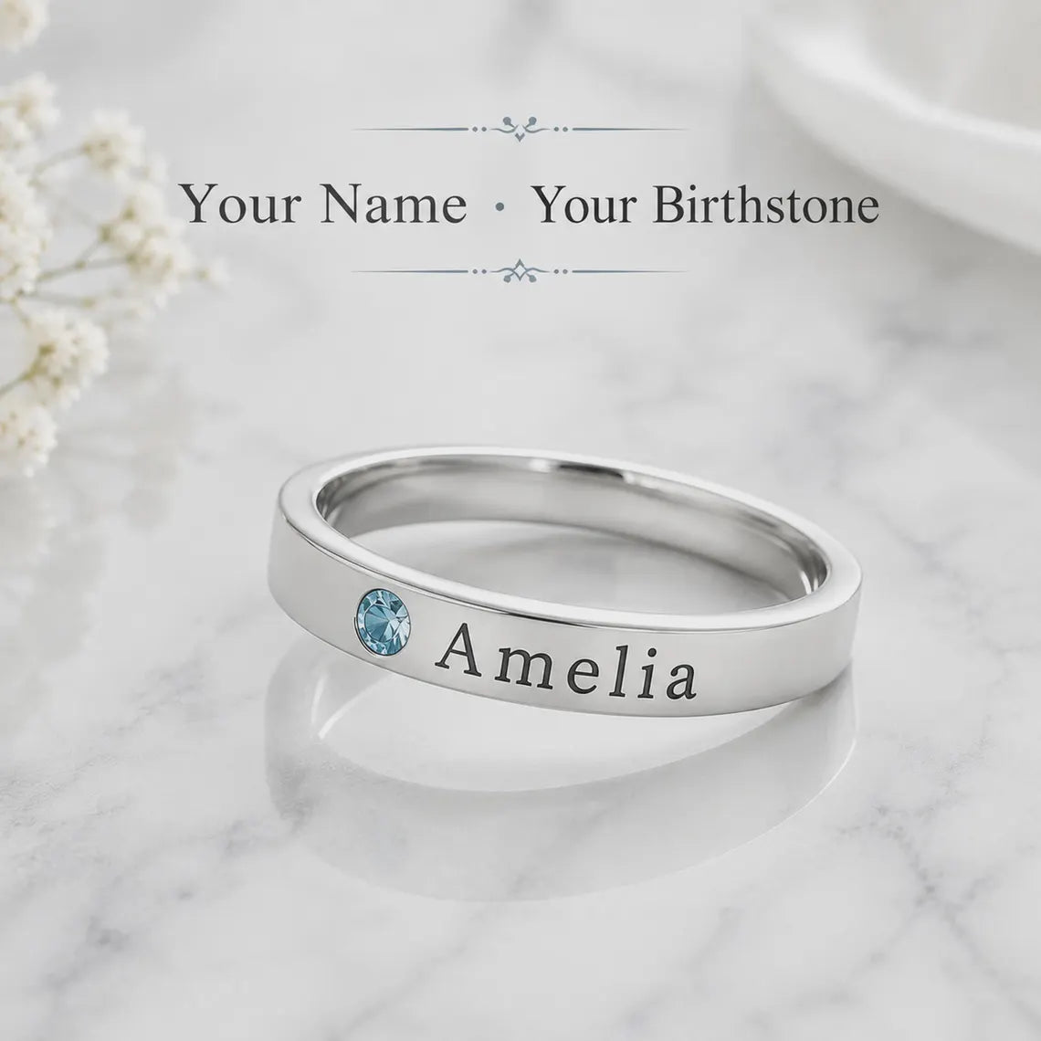 Personalized birthstone name ring - photo 11