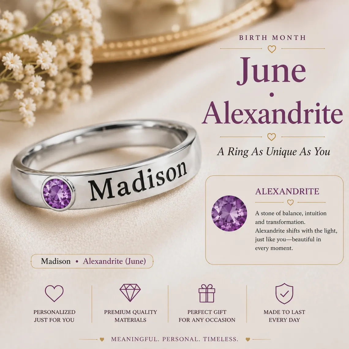 Personalized birthstone name ring - photo 13