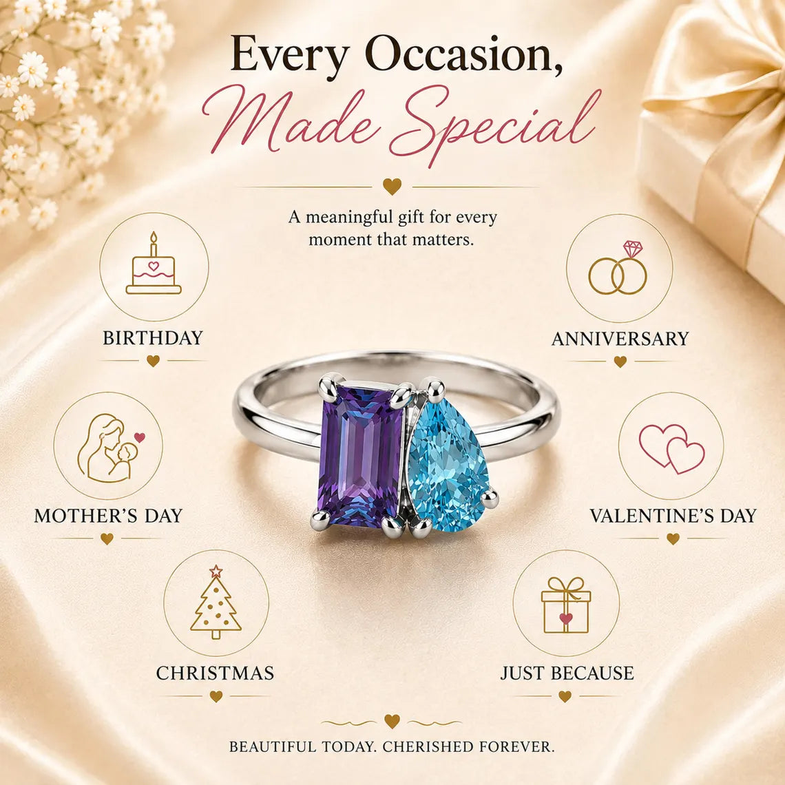Personalized two birthstone ring - photo 12