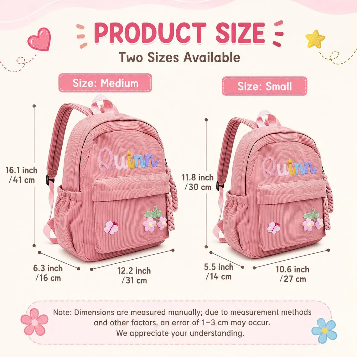 Personalized Corduroy Kids Backpack with Name – available color and yarn options