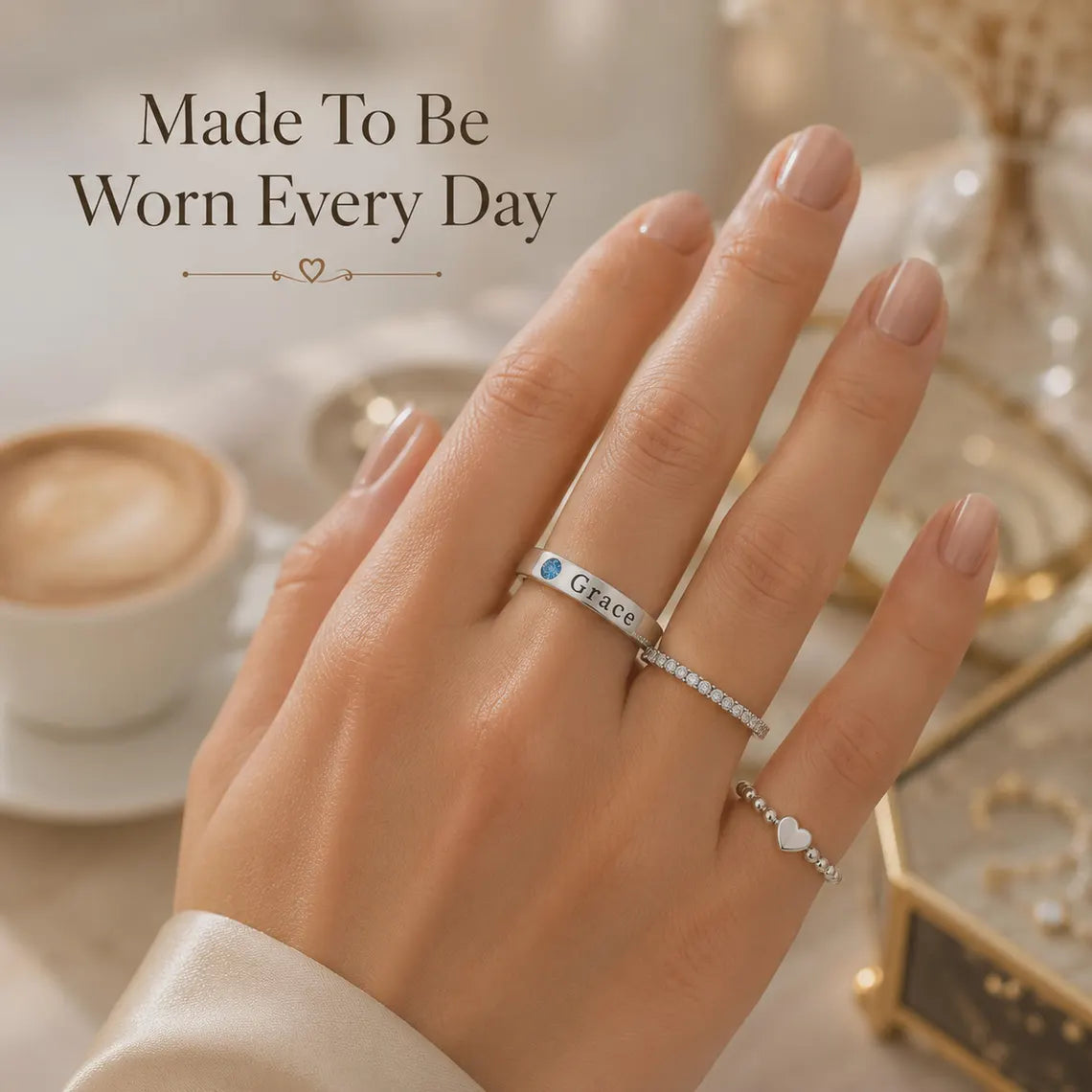 Personalized birthstone name ring - photo 15