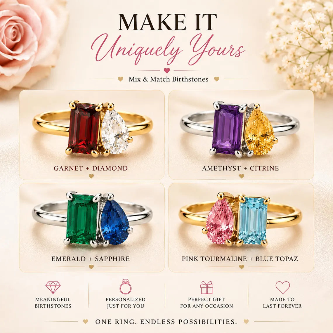 Personalized two birthstone ring - photo 14