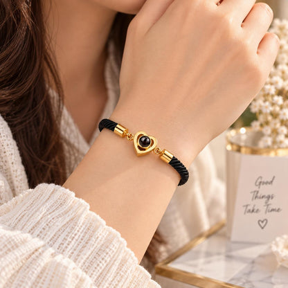 Heart charm braided rope photo projection bracelet