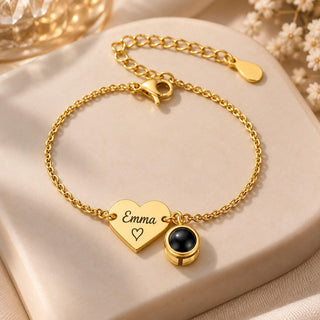 Personalized heart name tag photo projection bracelet