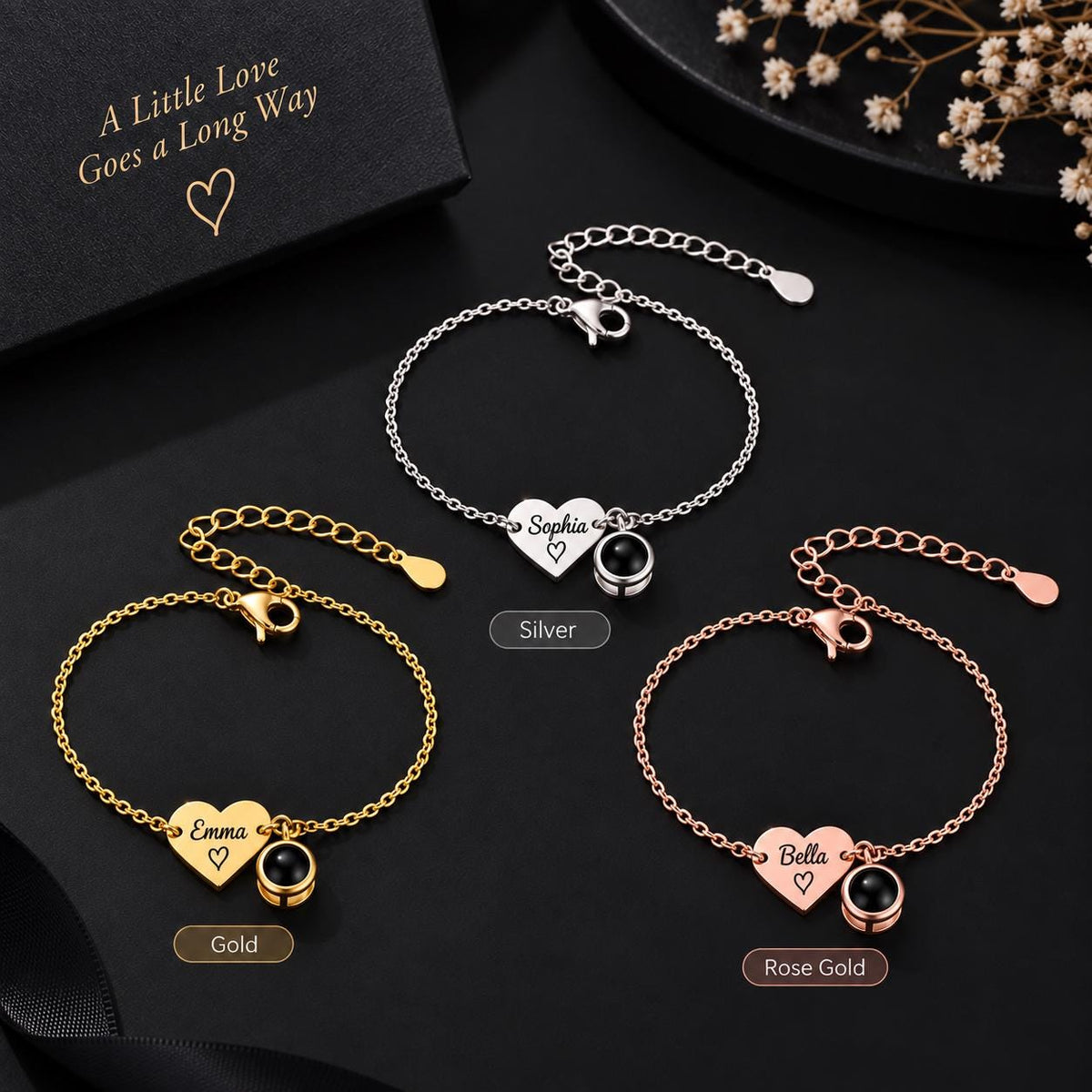 Custom photo heart name bracelet gift