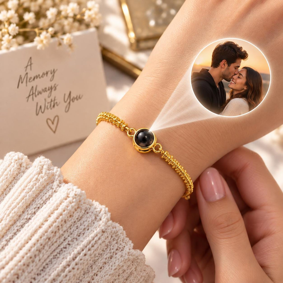 Personalized sparkling chain photo projection bracelet