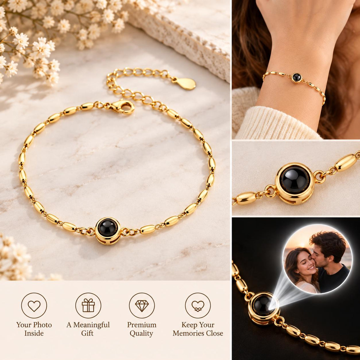 Dash chain photo projection bracelet on wrist