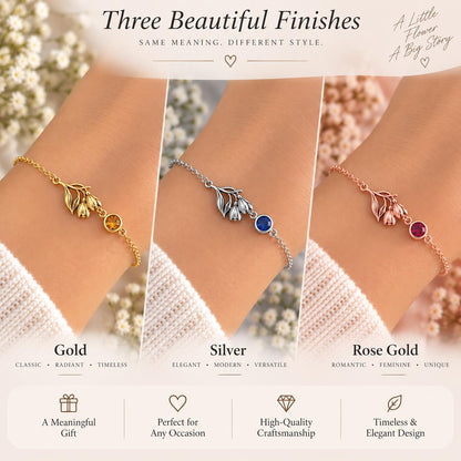 Birth flower bracelet in gold, silver and rose gold tone