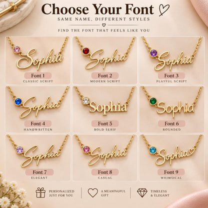Chart of the 9 font styles for the name necklace