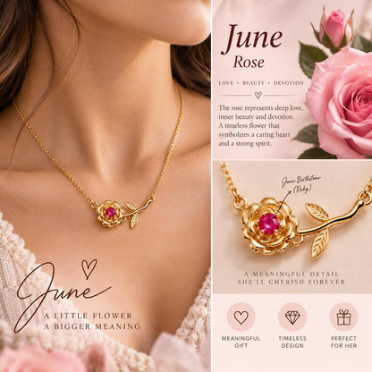 June rose birth month flower necklace
