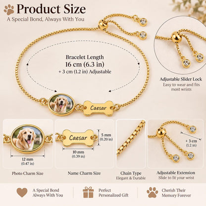 Pet photo bracelet length and adjustable slider clasp