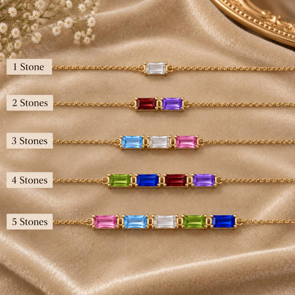 Baguette birthstone bracelet with 1 to 5 stones