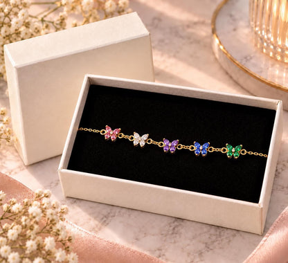 Butterfly birthstone bracelet in a gift box