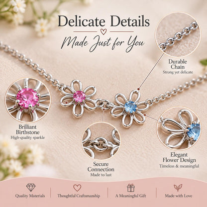 Close up of the birth flower charms and stones