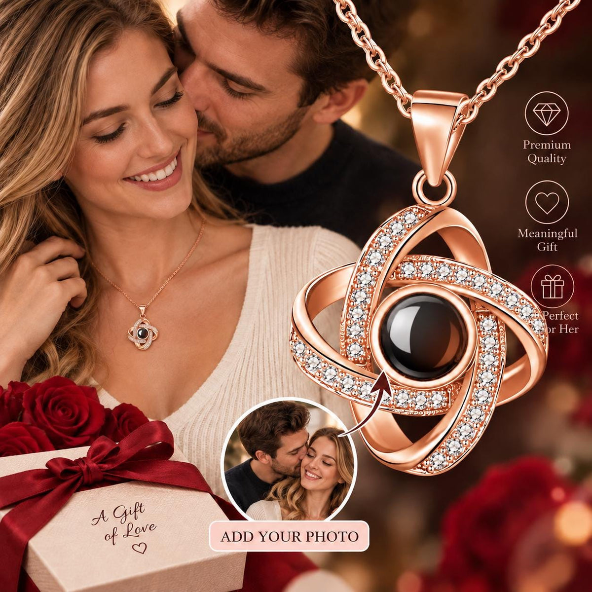 Love knot photo projection necklace