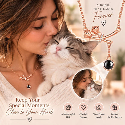 Rose and cross photo projection necklace