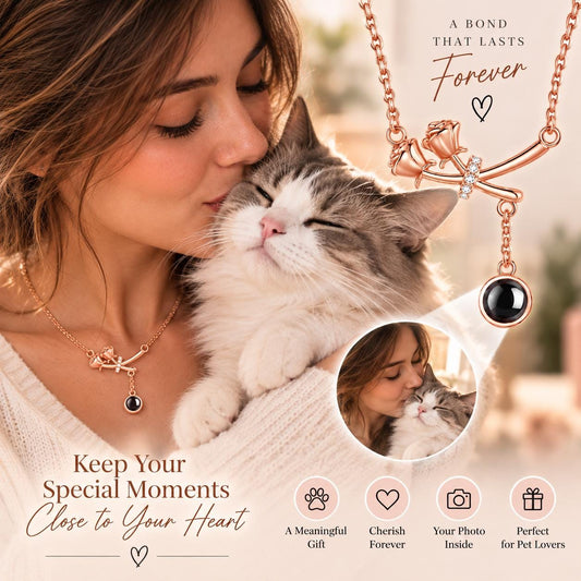 Rose and cross photo projection necklace
