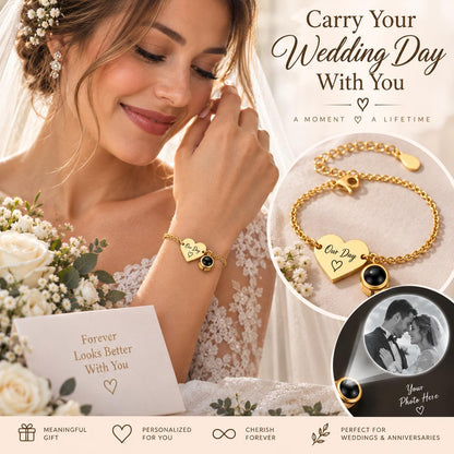 Heart name tag photo bracelet on the wrist