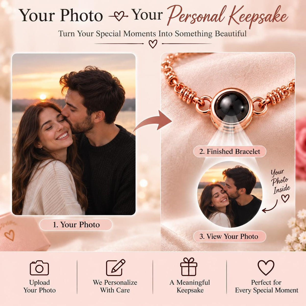 Custom photo projection bracelet close-up