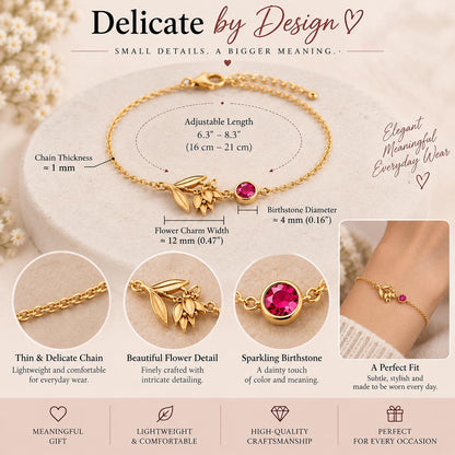 Gold tone birth flower bracelet details