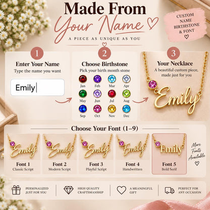 How to order the name necklace with birthstone
