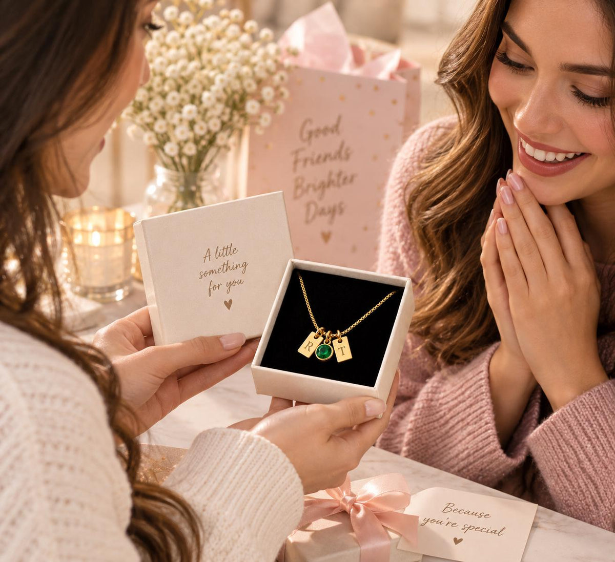 How to order the initial necklace with birthstone
