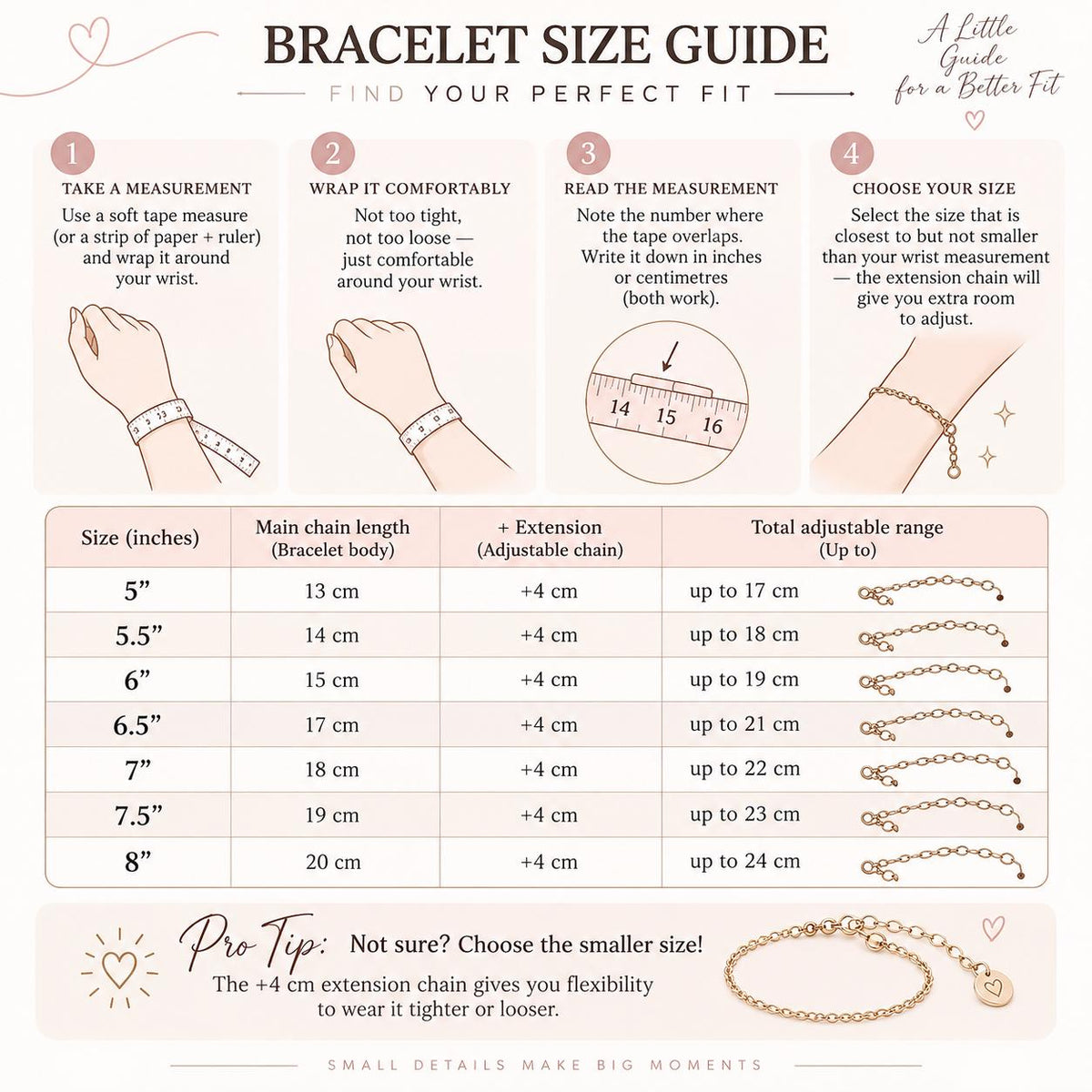 Wrist size guide for the leaf bracelet