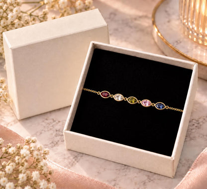Leaf birthstone bracelet in a gift box