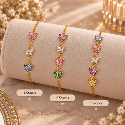 Butterfly birthstone bracelets with 3, 4 and 5 stones