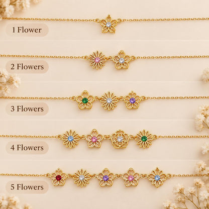 Family birth flower necklace with 1 to 5 flowers